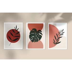 Poster-Trio - Pflanzen - Boho-Dekoration - Illustrationsdruck - Terrakotta - Format A5, A4 oder A3