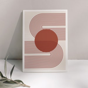 Poster - Onde del tramonto - Minimalista - Decorazione Boho - Illustrazione Boho - Luna - Terracotta - Formato A3, A4 o A5