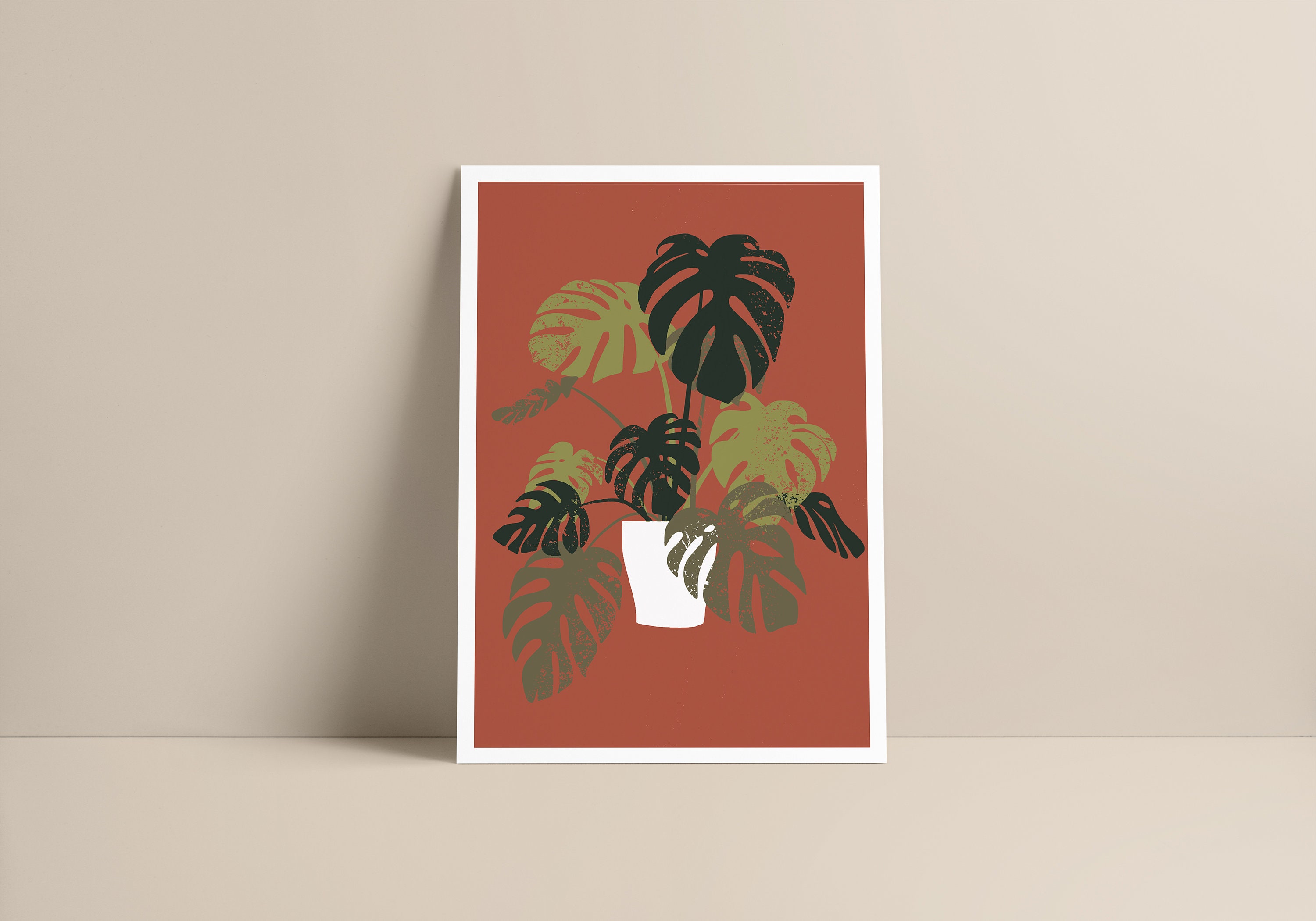 Affiche - Monstera Minimalist Décoration Bohème Boho Illustration Tropical Plante Format A3, A4 ou A