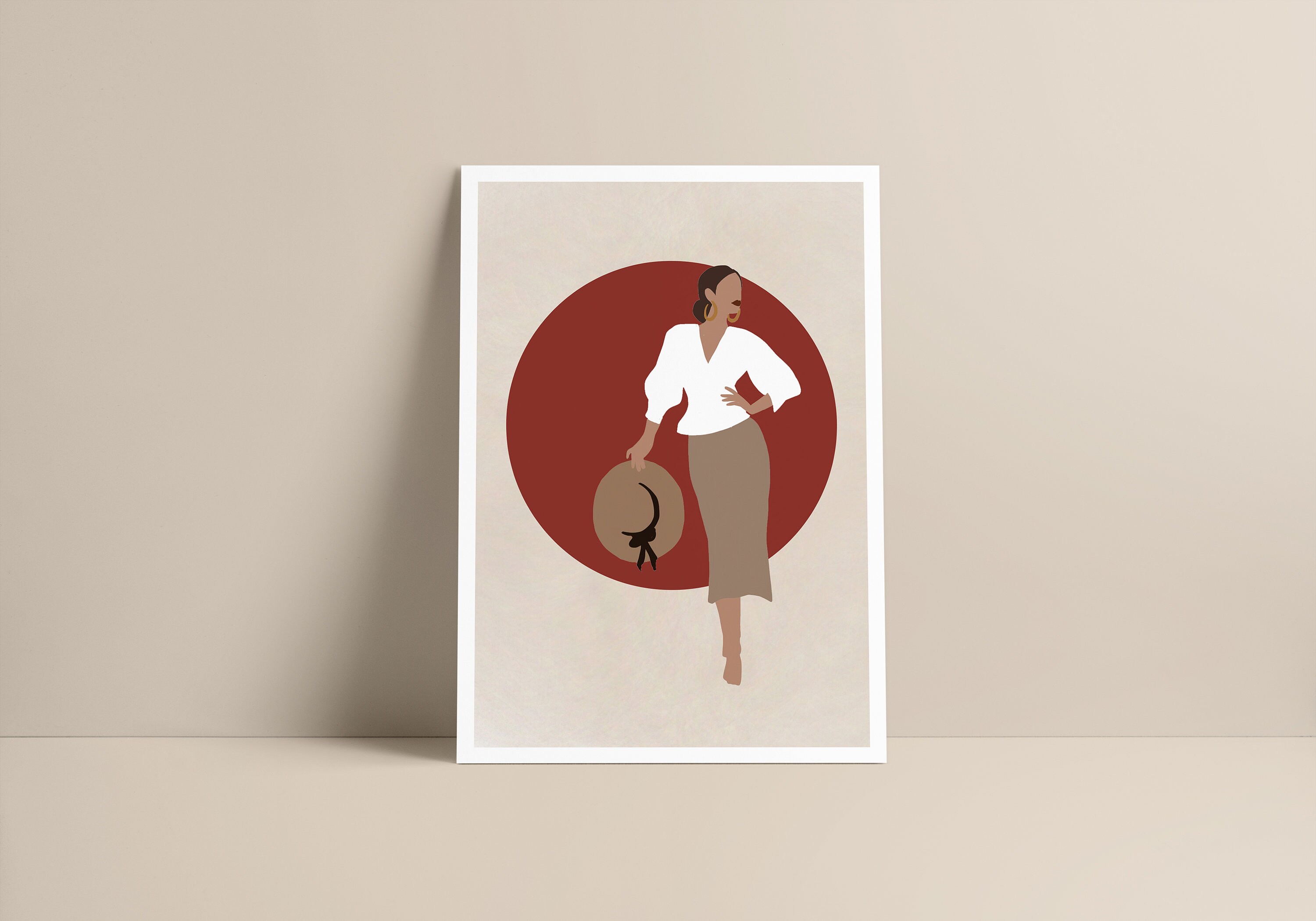 Affiche - Emma Minimalist Décoration Bohème Boho Illustration Woman Portrait Plante Tropical Format 