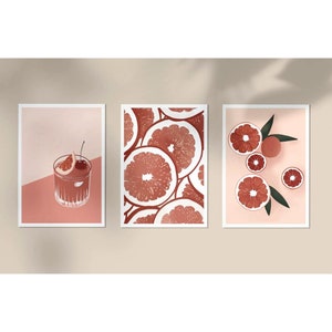 Conjunto de 3 carteles - Frutas - Decoración boho - Impresión de ilustración - Terracota - Formato A5, A4 o A3