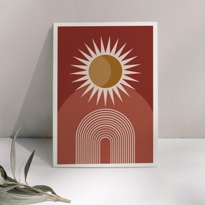 Cartel - Solsticio abstracto - Minimalista - Decoración Boho - Ilustración Boho - Sol - Terracota - Formato A3, A4 o A5