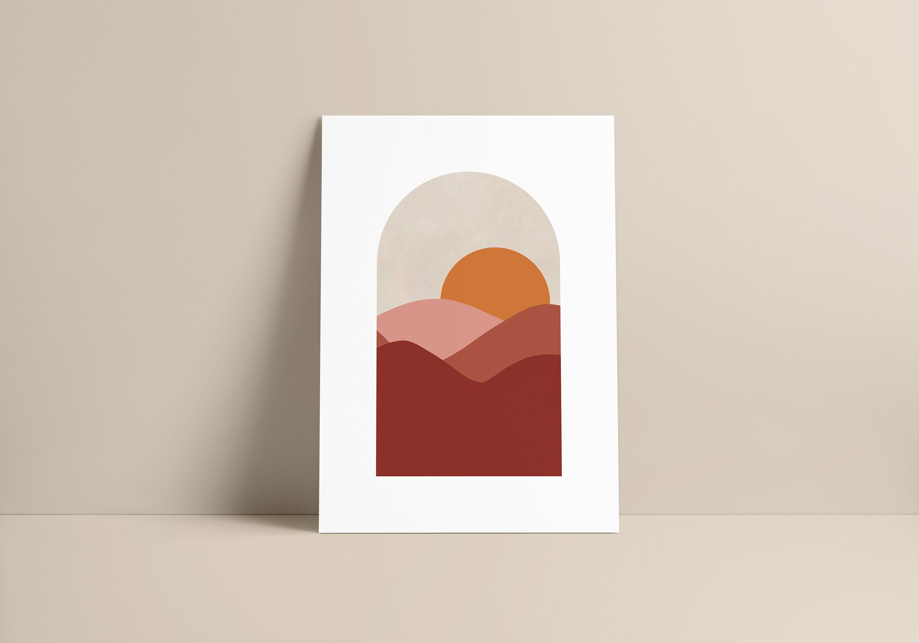 Affiche - Desert Window Minimalist Décoration Bohème Boho Illustration Terracotta Format A3, A4 ou A
