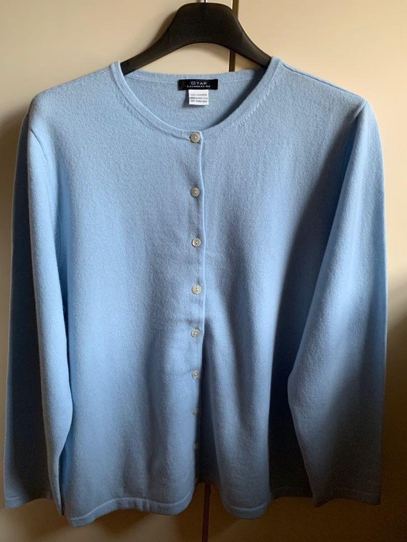 100 Pure Cashmere Cardigan in Blue and Green Large Size Etsy