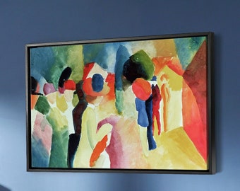 Tableau Déco Sur Toile - Reproduction Macke, Fille En Veste Jaune, Fait Main Italie