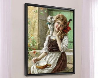 Emile Vernon,Young Girl with Kitten,large wall art,framed wall art,canvas wall art,large canvas,M5632