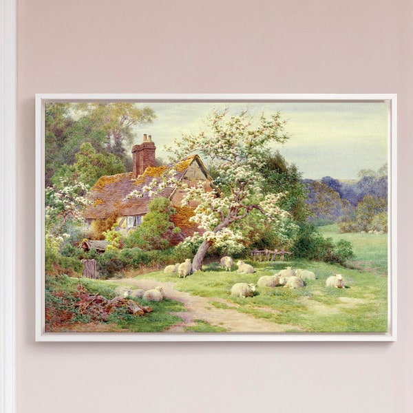 Charles James Adams,Sheep outside a cottage in Springtime,large wall art,framed wall art,canvas wall art,M1115