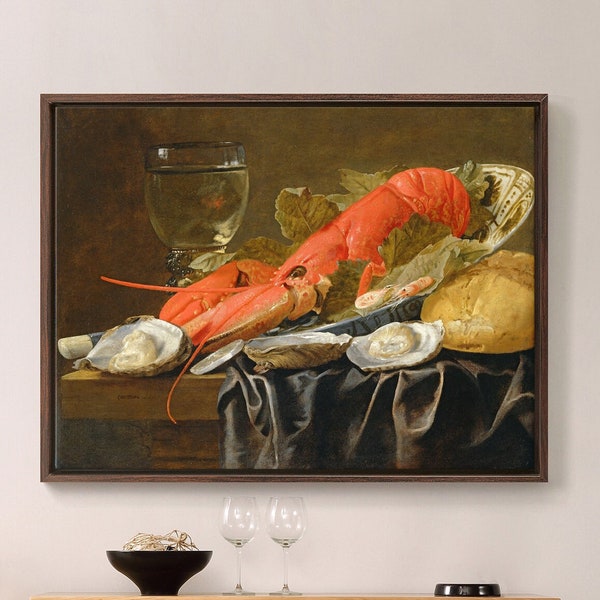 Christiaan Luykx or Luycks,Still Life With Lobster, Shrimp, Roemer, Oysters And Bread Oil On Copper Photograph,large wall art,framed,M3364