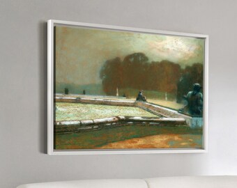 Henri Eugene Augustin Le Sidaner, Estatuas, El jardín de Versalles, Pastel, arte de pared grande, arte de pared enmarcado, arte de pared de lienzo, lienzo grande, M4074