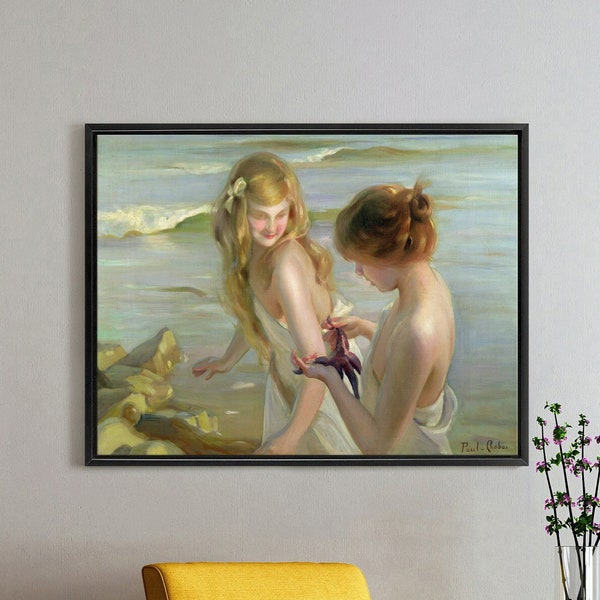 Maurice Chabas,Two Girls With A Starfish On A Beach,large wall art,framed wall art,canvas wall art,large canvas,M4613