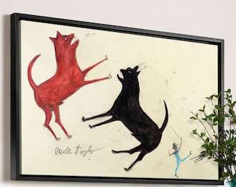 Bill Traylor,Two Dogs Fighting, Man Chasing Dog, 1939-1942,Large Wall Art,Framed Wall Art,Canvas Wall Art,M1061