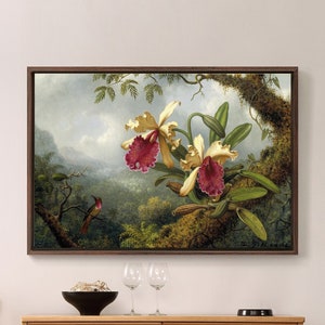 Martin Johnson Heade,Orchids and Hummingbird,large wall art,framed wall art,canvas wall art,large canvas,M1864