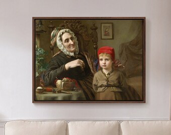 Harriet Backer,Little Red Riding Hood,child and grandmother,large wall art,framed wall art,canvas wall art,large canvas,M4044