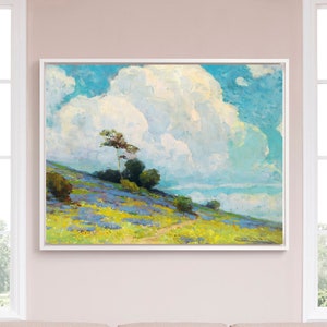 Ludovit Cordak,Landscape, Hillside grassland scenery, blue sky and white clouds,large wall art,framed wall art,canvas wall art,large,M4577
