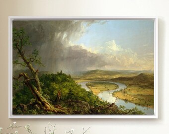 Thomas Cole, Oxbow, Utsikt från Mount Holyoke, Efter ett åskväder, Stor väggkonst, Inramad väggkonst, Canvastavla, Stor canvas, M2042