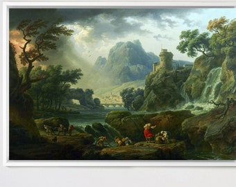 Claude Joseph Vernet, Un paisaje de montaña con una tormenta que se acerca, 1775, Arte de pared grande, Arte de pared enmarcado, Arte de pared de lienzo, M1135