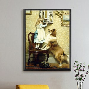 Charles Burton Barber,Little Girl and her Sheltie,large wall art,framed wall art,canvas wall art,large canvas,M5468