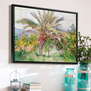 Claude Monet, palmera en Bordighera, arte de pared grande, arte de pared enmarcado, arte de pared de lienzo, lienzo grande, M3424