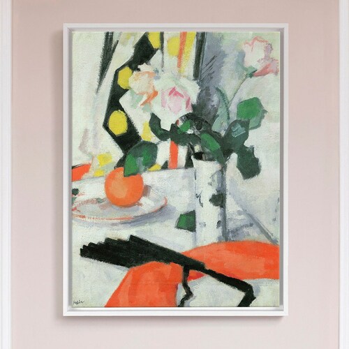 Samuel John Peploe,Roses in a Chinese Vase with Black Fan,large wall art,framed wall art,canvas shops wall art,large canvas,M6712