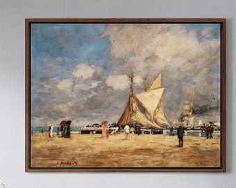Eugene Louis Boudin, En el muelle, Deauville, 1889, arte mural grande, arte mural enmarcado, arte mural lienzo, lienzo grande, M3692