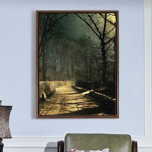 John Atkinson Grimshaw, een maanverlichte laan, grote kunst aan de muur, ingelijste kunst aan de muur, canvas kunst aan de muur, groot canvas, M6199