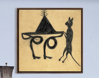 Bill Traylor,Anthropomorphic Figure and Cat,large wall art,framed wall art,canvas wall art,large canvas,M6974