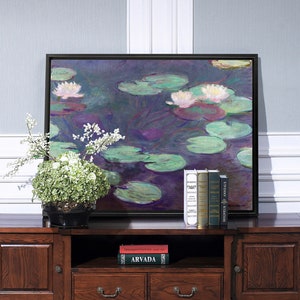 Claude Monet,Pink Water Lilies,Purple Water Lily,Water Lily Pond,Canvas Print,Canvas Art,Canvas Wall Art,Large Wall Art,Framed Wall Art,P867