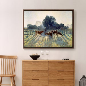 Elioth Gruner,Frühling Frost,Kuhweide,Herde auf Wiese,Leinwand Druck,Leinwand Kunst,Leinwand Wandkunst,Große Wandkunst,gerahmte Wandkunst,P978