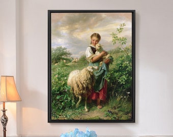 Johann Baptist Hofner,the Shepherdess ,large Wall Art,framed Wall