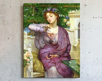 Sir Edward John Poynter, Lesbia y su gorrión, arte de pared grande, arte de pared enmarcado, arte de pared de lienzo, lienzo grande, M6740