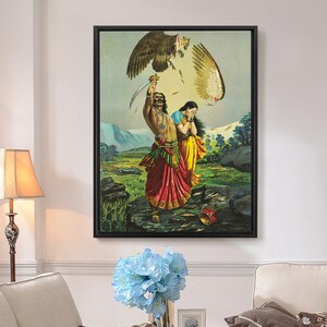 Raja Ravi Varma,Jatayu Vadh,Ravana attacks Jatayu,large wall art,framed wall art,canvas wall art,large canvas,M6666