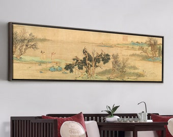 Wen Zhengming,Fishing by the river,Chinese landscape painting ,Chinese Painting,bedroom wall art,Large Wall Art,Framed Wall Art,T213