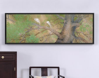Fujii Setsuden,White Herons in Rain,Egrets on trees,Japanese Painting,bedroom wall art,Large Wall Art,Framed Wall Art,T312