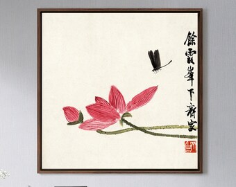 Qi Baishi, Lotus y libélula Ii, impresiones de arte chino, arte de pared grande, arte de pared enmarcado, arte de pared de lienzo, lienzo grande, M7236