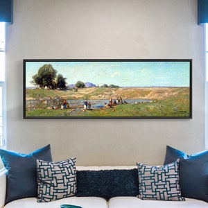 Paul Camille Guigou,The Durance Valley, 1867 Oil On Panel Photograph,Above Bed Decor,Narrow Horizontal Wall Art,large wall art,framed,M147