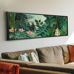 Henri Rousseau,The Equatorial Jungle,Green Forest Landscape,Above Bed Decor,Panorama Print,Large Wall Art,Frame Wall Art,Canvas Art,p158