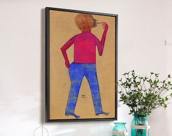Bill Traylor,Red-Eyed Man Smoking,large wall art,framed wall art,canvas wall art,large canvas,M2290