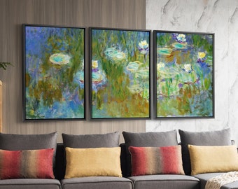 Claude Monet,Water Lilies,Water lily art,Set of 3 Wall Art,Set of Three Canvas,canvas wall art,Triptych canvas,S347