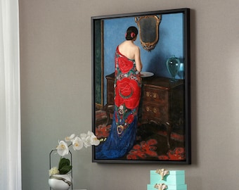 Archimede Bresciani Da Gazoldo,Woman In The Mirror,The Spanish Shawl,Canvas Print,Canvas Art,Canvas Wall Art,Large Wall Art,Framed Art,P2172