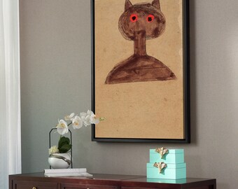 Bill Traylor,Abstract Cat with Red Eyes,large wall art,framed wall art,canvas wall art,large canvas,M2289