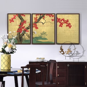 Sakai Hoitsu,Cherry and Maple Trees,red maple,Triptych canvas,framed canvas,3 panel wall art,large wall art,framed wall art,s100