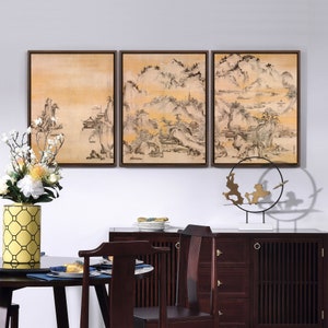 Kano Sanraku,Jinshan Island and West Lake,Asian Art,Japanese art,Set of 3 Wall Art,Set of Three Canvas,canvas wall art,Triptych canvas,S521