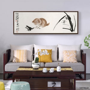 Qi Baishi,Cat Catch Frog,Cat Wall Art,Canvas Print,Canvas Art,Canvas Wall Art,Large Wall Art,Framed Wall Art,Asian Wall Art,Chinese Art P316