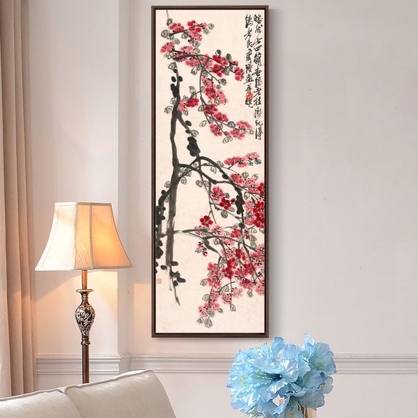 Qi Baishi,Apricot Blumen im Frühling,chinesische Malerei,vertikale schmale Kunst,große Wandkunst,gerahmte Wandkunst,Leinwand Wandkunst,M578
