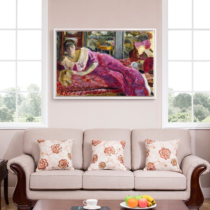 Pierre Bonnard,Misia on a Divan,Woman reclining on sofa,woman in red dress,canvas print,canvas art,canvas wall art,large wall art,p2051