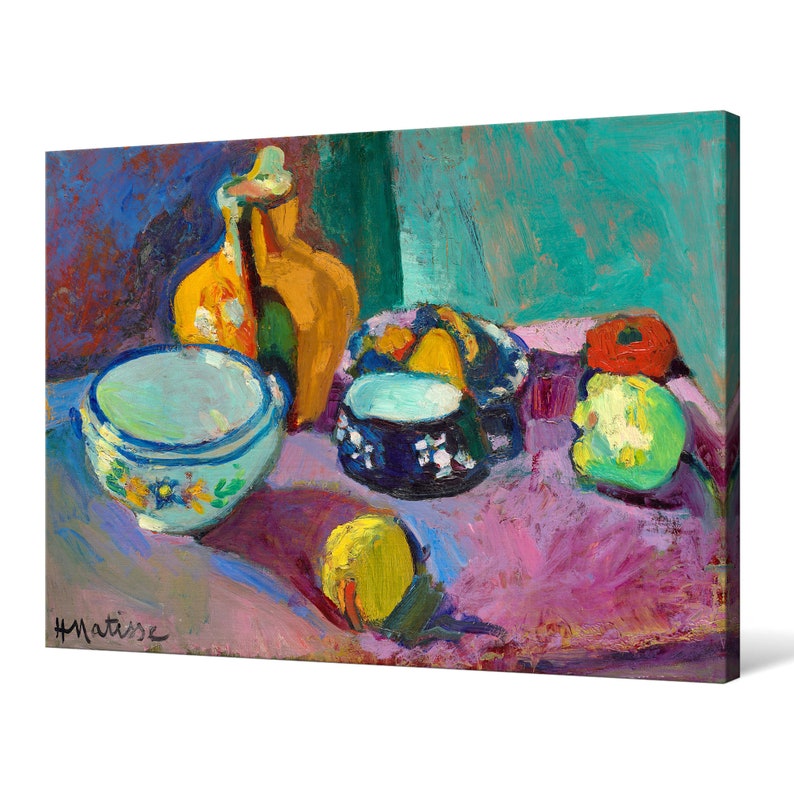 Henri Matisse, Piatti e frutta, Natura morta con frutta, stampa su tela, arte su tela, arte murale su tela, grande arte murale, arte murale con cornice, p1077 Image wrap canvas