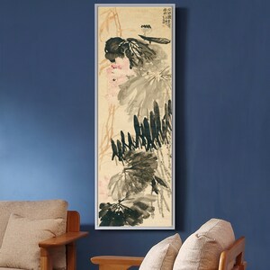 Wu Changshuo,Chinese Lotus Art,Chinese Floral Art,Vertical Narrow Art,large wall art,framed wall art,canvas wall art,M807