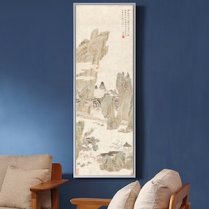 Sun Yi,Stone bridge over stream,Chinese Landscape Painting,Vertical Narrow Art,large wall art,framed wall art,canvas wall art,M761