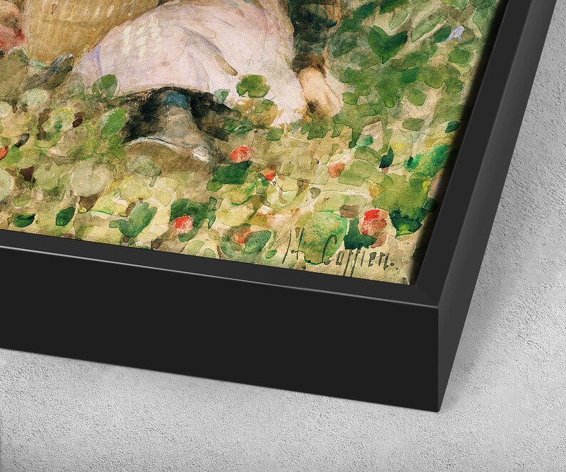 Puede incluir: Una pintura de acuarela de dos ni&ntilde;os jugando en un campo de follaje verde. La pintura est&aacute; enmarcada en un marco negro. La firma del artista, "J.A. Cappien.", es visible en la esquina inferior derecha.