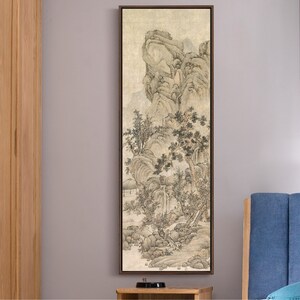 Lan Ying,Cliff waterfall scenery,Chinese Landscape,Vertical Narrow Art,large wall art,framed wall art,canvas wall art,M525